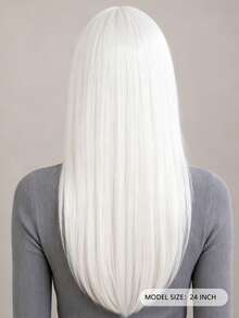 24 Inch White Bangs Women's Wig, Natural Voluminous, Fashionable And Elegant, Suitable For All Women's Daily Wear And Party Events,Halloween - White - View 5