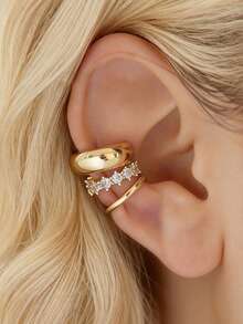 3pcs Fashion Clip Earrings, Elegant Minimalist Ear Clips, Suitable For Women's Daily Casual, Commute, Party And Various Occasions (Only For One Ear) - Gold - View 6