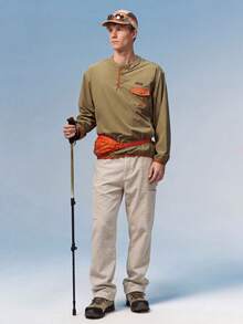 Caldwick Men's Large Pocket Functional Cargo Sports Casual Loose Fit Straight Leg Pants - Khaki - View 2