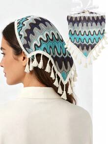 1pc Bohemian Contrast Color Triangle Headband, Photography Sun Protection Hair Scarf - Multicolor - View 12
