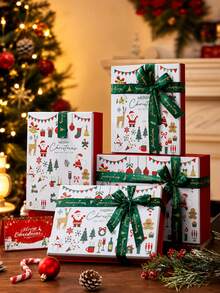1pc Christmas Gift Box With Card And Raffia Filler, Decorative Holiday Gift Packaging Box With Ribbon, Reusable Home Christmas Party Holiday Gift Box - Multi-color - View 2