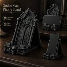 Dark Gothic Style Black Church Carved Skull Pattern Desktop Phone Stand, Resin Material Ensures Stable Phone Support, Suitable For Desk, Office, Bedroom, Vintage Decorative Ornament, New Year Party Theme Desktop Display Item, Foldable Portable Phone Stand, Premium ABS Desktop Stand, Adjustable Angle Universal Stand, Multi-Angle Foldable Desktop Support - Multiple Styles - View 6