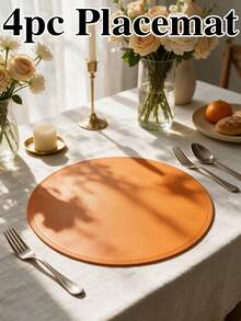 4pcs, Solid Color Round PU Leather Placemats, Table Mats, Washable Table Decor Mats, Non-Slip Durable Western Style Placemats, Odorless, Suitable For Restaurants, Cafes, Homestays, Fit For Holidays, Parties, Gatherings, Birthdays, Weddings, Dinner Parties. - Multicolor - View 16