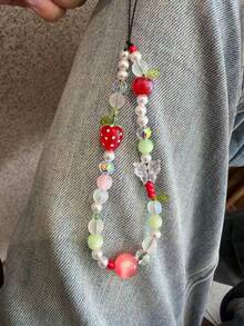 Pink & Red Strawberry Phone Lanyard, Butterfly Wrist Strap Lanyards, Camera & Phone Decoration - Multicolor - View 1