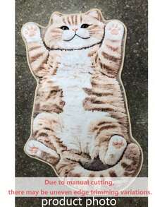 1pc Cream Lying Cat Floor Mat, Bathroom Mat, Door Mat, Small Rug, Home Decor, Area Rug, Outdoor Mat, Bedroom Carpet, Washable Carpet, Christmas Gift - Multicolor - View 4