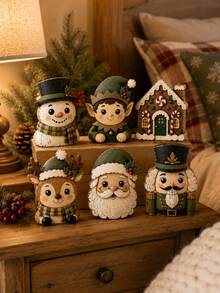 1/6pcs Vintage Christmas Figurines Set, Rustic Snowman Fairy Reindeer Santa Nutcracker & Gingerbread House Tabletop Decorations, Farmhouse Xmas Decor For Mantel, Shelf, Entryway, Bedside Table, Holiday Display & Winter Home - Multicolor - View 5