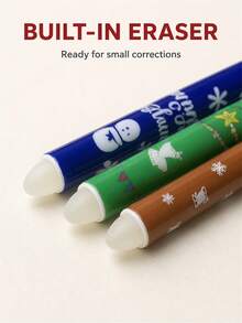 1pc/5pcs/20pcs Christmas Theme Erasable Ballpoint Pens, With Santa Claus, Christmas Tree, Snowman Designs, Erasable Writing Mistakes/Suitable For Note-Taking/Neutral Pens, Christmas Gifts For Children/Classmates/Friends/Colleagues - Multicolor - View 5