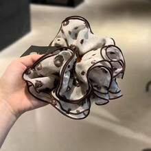 1pc Vintage Exquisite High-End Korean Style Multi-Layer Chiffon Floral Print Ruffle Elastic Hair Tie Hair Scrunchies - Brown Ruffled Hair Tie - View 7