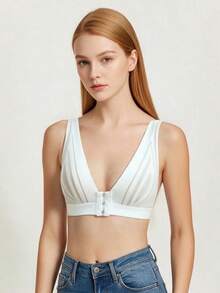 1pc Women's Lace Patchwork Front Closure Wireless Push-Up Bra - White - View 5