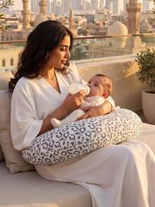 Leopard Print U-Shaped Nursing Pillow Soft Support Breastfeeding Pillow Multifunctional Pregnancy Belly Support Backrest Pillow Baby Nursing Feeding Waist Support Cushion - Grey Leopard Print - View 3