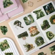 50pcs Forest-Themed Green Stickers, Transparent PET Creative Decorative Stationery Sticker - Black - View 9