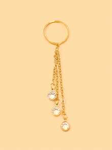 Minimalist Tassel Water Drop Rhinestone Chain Ring, Niche Design, High-End European And American Style, Fashion Adjustable Finger Ring Jewelry - Tassel - View 5