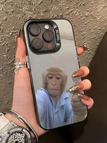 1pc Creative Monkey Like Pattern Design TPU Soft Edge Phone Protective Case Compatible With IPhone 13/15/14/13/12/11/16/Galaxy/ - Grey - View 4