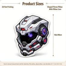 1 PC Futuristic Mecha Helmet Graphic Print 2D Flat Printing Shaped Stuffed Throw Pillow Decorative Cushion Pillow For Gift Bedroom Sofa Room Party Decor - Multicolor - View 8