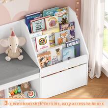 Multi-Functional Integrated Storage Bookshelf With Cushioned Seating & Movable Storage Box - White - View 4
