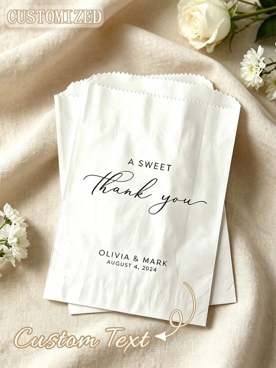 Personalized Wedding Favor Paper Bags, Customized Name & Date Gift Bags, Kraft Paper Bags, Suitable For Bridal Shower, Reception, Party Guest Favors - Multicolor - View 1