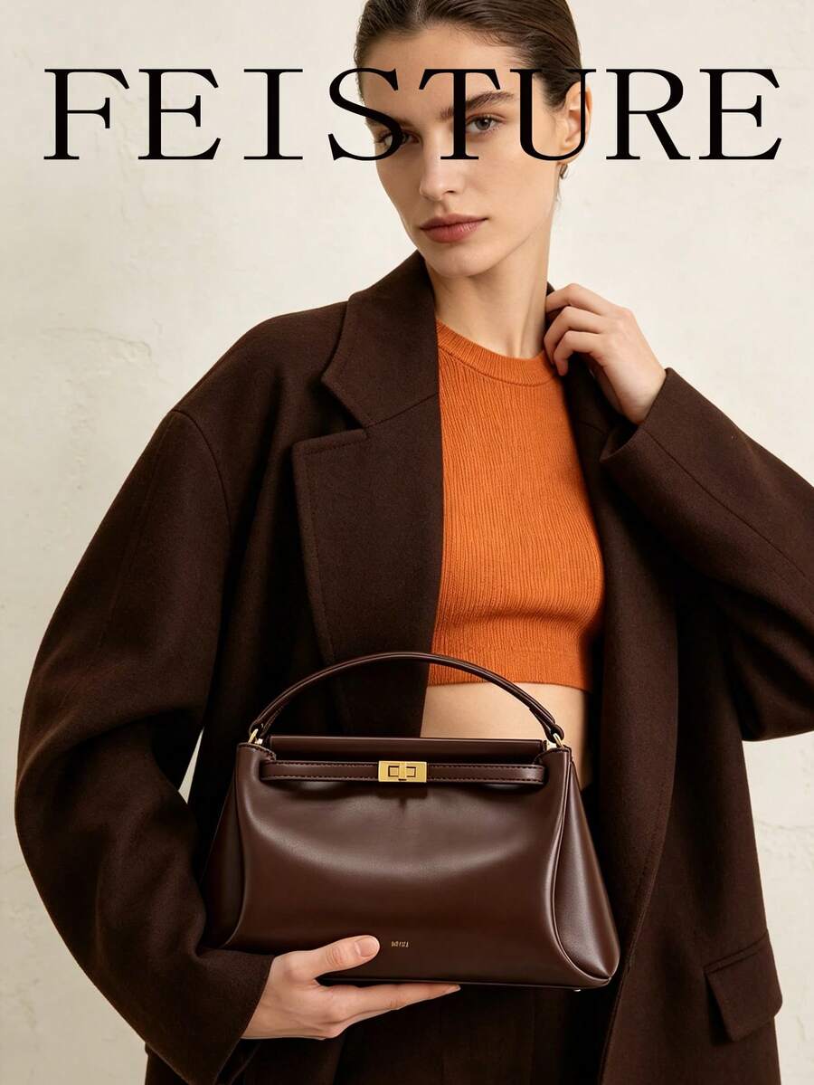 FEISTURE 1件裝 女款優雅扣飾手提包,復古頂提手單肩包,適合日常通勤與購物 - 彩色 - 查看 1