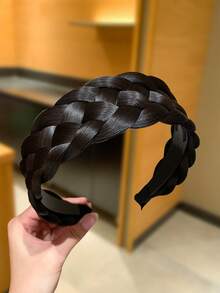 1件女款交叉編織髮箍，寬版復古風扭編髮帶，防滑齒設計，女性髮飾，適合日常休閒使用 - 彩色 - 查看 9