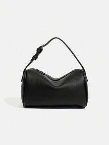Handbag, Cylindrical Underarm Bag With Minimalist Sleek Long Body, Paired With Adjustable Shoulder Strap For Flexible Carrying Length, Zipper Closure Design For Convenient Access To Items. Soft And Casual Silhouette, Moderate Storage Space For Personal Belongings, Suitable For Daily Commute And Leisure Outings, Effortlessly Creating A Minimalist And Sophisticated Style. - Black - View 4