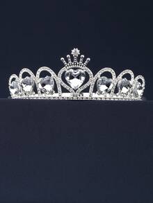 1pc Gold Heart Red Rhinestone Crown Headband, Bridal Wedding Birthday Party Banquet Headpiece, Women's Festival Event Styling Head Crown Accessory - 250112 - View 10