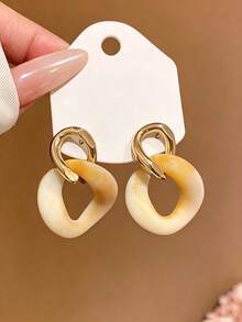 1Pair Chunky Interlocking Drop Earrings, Dainty Two‑Tone Geometric Dangle Earrings, Statement Earrings For Women Daily Party Jewelry Gift - A - View 2