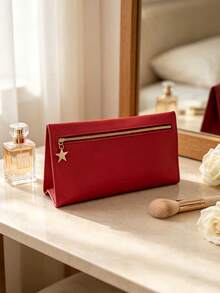Portable Slim Red Travel Makeup Pouch Gold Zipper With Star Pendant Embossed Logo Toiletry Storage Cosmetic Case For Personal Use Or As A Gift - Givenchy Cosmetic Bag - Red - View 2