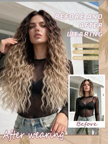 16pcs Ombre Clip-In Hair Extensions, 22 Inches Long, Curly Synthetic Full Head Hair Pieces, 7pcs Set For Women - Ombre - View 6