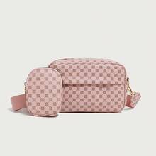Women Brown Printed Crossbody Sling Shoulder 2Pcs Bag Set With Mini Coin Purse, Adjustable Wide Strap Casual Daily Travel Shopping Small Phone Purse - Multicolor - View 14