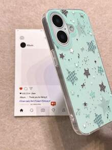 1Pc Fresh Mint Green Plaid Star Print Phone Case, Sweet Cool Girl Aesthetic Protective Cover Compatible With Iphone 18 18Pro 18ProMax 17 17Pro 17ProMax 16 16Pro 16Plus 16ProMax 15 15Pro 15ProMax 14 14Pro 14ProMax 13 13Pro 13ProMax - Multicolor - View 4