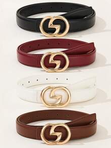 4pcs Alloy Buckle Decor Women's Belts, Daily Casual Versatile Beveled Edge Craftsmanship Belts - A - View 2