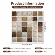 10PCS 3D Mosaic Removable Decorative Wall Tiles, Self-Adhesive Wall Tiles For Bathroom And Kitchen Backsplash Renovation And Decoration Sticker Set, PVC Small Square Decorative Vinyl Decals (15.25*15.25CM) - C - View 4
