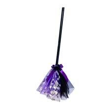 Halloween Witch Broom Decoration, Black & Purple Spider Web Ribbon Broom, Scary Halloween Party Prop, Home Decor - Multicolor - View 10