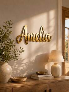 Custom Mirror Gold Acrylic Name Plate, Mirror Acrylic Name Plate, Multiple Font Options, Laser Cut, Multi-Purpose Wall Decor, Perfect For Bedroom And Living Room, Personalized Elegant Laser Cut Shiny Label Gift, Birthday Graduation Souvenir - Multicolor - View 6