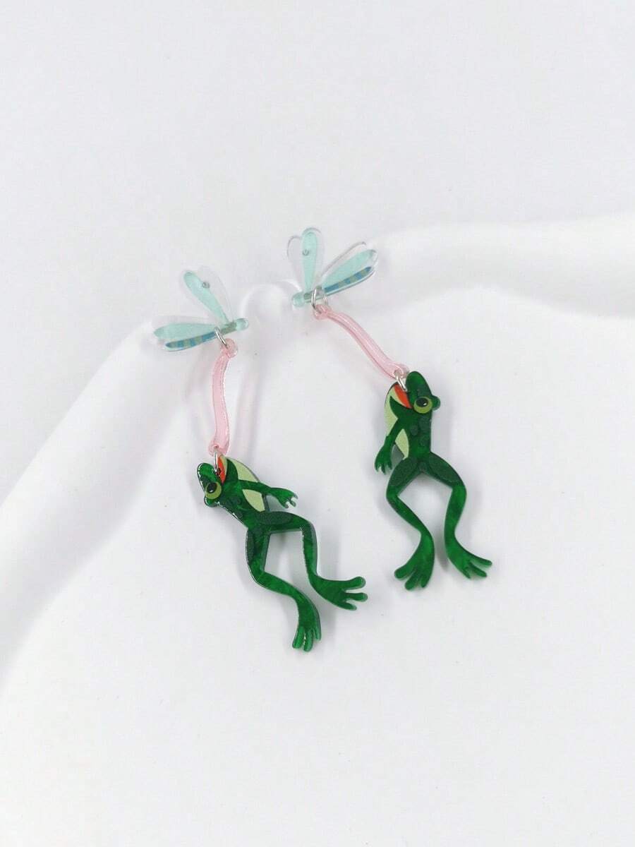 1 Pair Popular Exaggerated Acrylic Frog Insect Earrings Long Alternative Personalized Funny Ear Pendants - Green - View 1