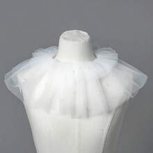 Detachable Pearl Mesh Layered Ruffle Fake Collar, Court Style Sweet Decor Accessory For Dress And Photo Shoot - White - View 6