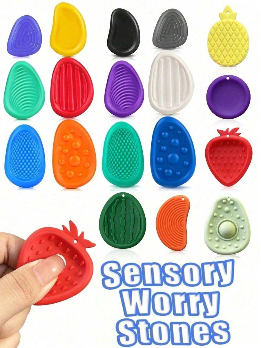 12pcs Finger Sensory Stones: Soft-Touch Hand Massager, Suitable For Teenagers, Hand Training Props, Random Style And Color - Multicolor - View 1