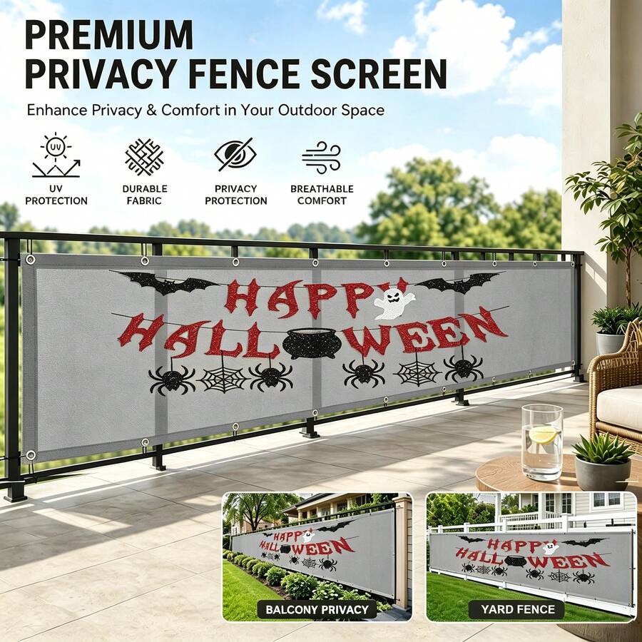 Sunshade Set, Paired With Halloween Hanging Decor, Fence Privacy Screen, High-Density 100% Blackout Privacy Fence Fabric, Windproof Weather-Resistant Tear-Resistant, Suitable For Balcony, Garden, Yard, Fence, Patio - Gray - Grey - View 1