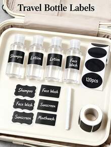120pcs Black Reusable Waterproof Label Stickers, Kitchen Food Storage Wavy Stickers Labels, Suitable For Containers, Jars, Spices, Food Storage, With 1 White Marker Chalk - Black - View 4