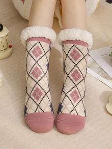 1 Pair Women's Fuzzy Socks, Thick Fleece Mid-Calf Socks, Christmas Gift For Women In Autumn And Winter - Pink - View 4