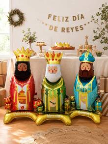 1/3pcs Large Red Green Blue Three Kings Shaped Balloons, Suitable For Christmas Party Decoration, Suitable For Three Kings Day, Epiphany, Three Kings Theme Party, Family Holiday Gathering, Living Room Decor, Party Backdrop, Holiday Photo Area - Multicolor - View 4