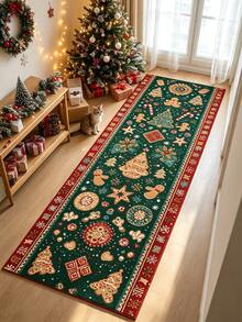 1pc Green Christmas Hallway Runner Rug, Long Strip Carpet, Area Rug, Mat, Home Decor, Living Room Area Rug, Living Room Home Decor, Room Decor, Washable Carpet - Multicolor - View 3