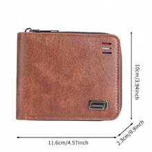Men's Short Solid Color Youth Minimalist Trifold Wallet, Multi-Function Student Zipper Coin Purse, Large Stock Available - Multicolor - View 4