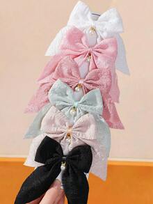 6/1pc Girls Multi-Color Fabric Bow Swallowtail Hair Clips With Rhinestone Embellishment Alligator Hair Clip Hair Accessories With Rhinestone And Pearl Pendant Hair Clips For Back Of Head Daily Use - Multicolor - View 5