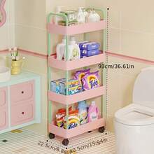 1pc Rolling Bathroom Storage Rack, Multi-Layer Plastic Organizer Cart, Space-Saving Mobile Storage Shelf, Floor-Standing Multi-Layer Mobile Snack Storage Rack, Suitable For Kitchen, Bathroom, Holiday Party, Back To School, Halloween And Christmas - Multicolor - View 3