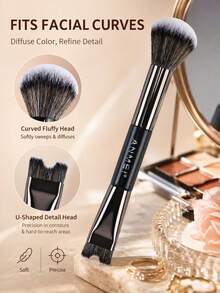 Dual-Ended Makeup Brush Set, Angled Foundation & Contour Brush, Blush, Nose Contour, Highlighter, Multi-Function Tool, Soft Synthetic Bristles, Suitable For Blending & Shaping, Home, Salon, Travel Use, Gift For Women, Girls, Makeup Enthusiasts, Valentine's Day, Mother's Day - Multicolor - View 3