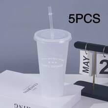 1pc 710ml Plastic Water Bottle, PP Material Coffee Cup, Portable Straw Cup, Large Capacity Summer Milk Tea Cup, Juice Cup, Smoothie Cup - Multicolor - View 7