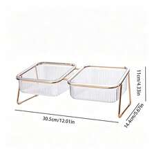 15° Tilted Elevated Double Cat Bowl, Rose Gold Iron Frame Transparent Striped Pet Food & Water Feeder, Neck-Protecting Raised Anti-Slip Anti-Spill Feeding Bowl, Suitable For Cats, Kittens, Small Dogs And Other Pets Home Feeding Set - Large Capacity - View 2