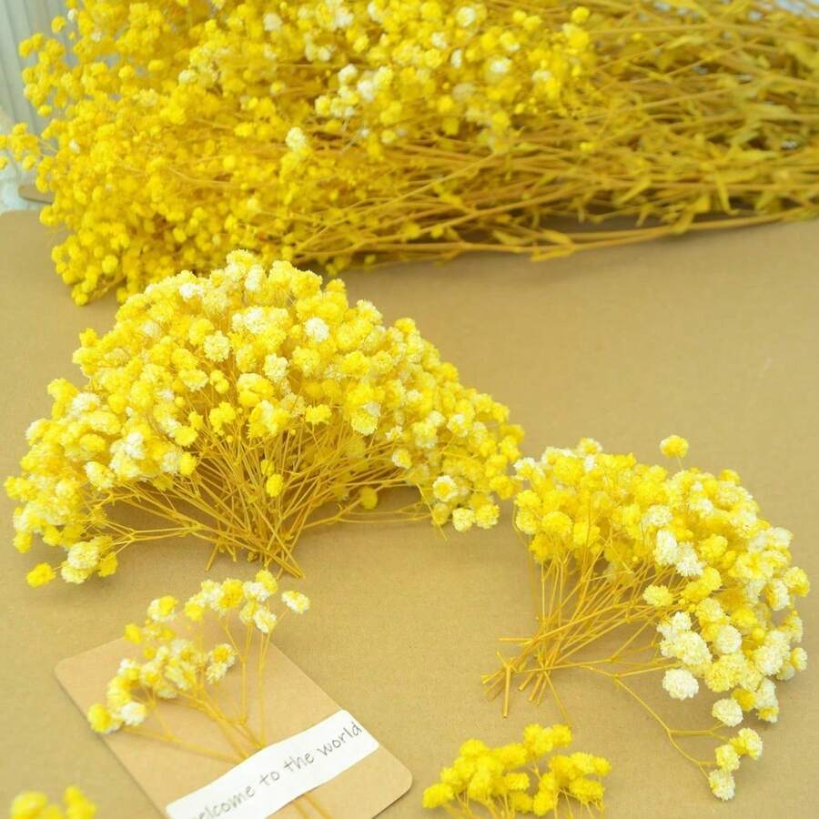 25/50/100/300pcs Mini Baby's Breath & Other Artificial Flowers - For Arts And Crafts, Hair Accessories, Wedding Wreaths, Table Arrangements, Home Decor Etc. - Yellow - View 1