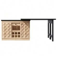 360° Rotating Kitchen Island And Sideboard 120–197 Cm With Patchwork Doors, Removable Wine Rack And Drawers, 2 Colors (Light Oak / Black) - Natural Color - View 9