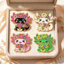 Floral Axolotl Enamel Pin, Cartoon Flower Salamander Lapel Pin, Decorative Brooch For Backpack Clothes Hat, Cute Accessory Gift For Women Girls - Multicolor - View 9